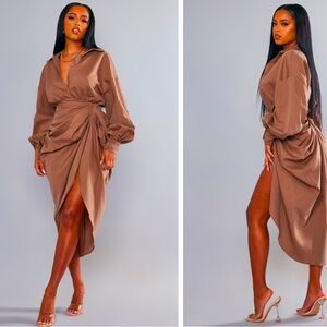 Tan Brand New Ruched /Draped Skirt Dress!